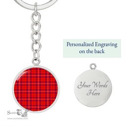 ScotsTee Shop Scottish Rose Modern Clan Circle Pendant Tartan Luxury Keychain - Personalized Engraving