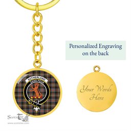 ScotsTee Shop Scottish Sutherland Weathered Clan Crest Circle Pendant Tartan Luxury Keychain - Personalized Engraving