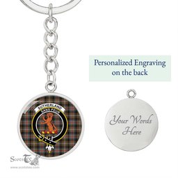 ScotsTee Shop Scottish Sutherland Weathered Clan Crest Circle Pendant Tartan Luxury Keychain - Personalized Engraving