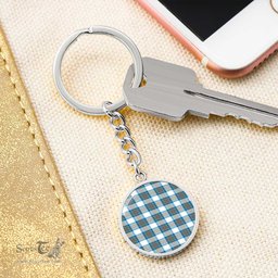 ScotsTee Shop Scottish Stewart Muted Blue Clan Circle Pendant Tartan Luxury Keychain - Personalized Engraving