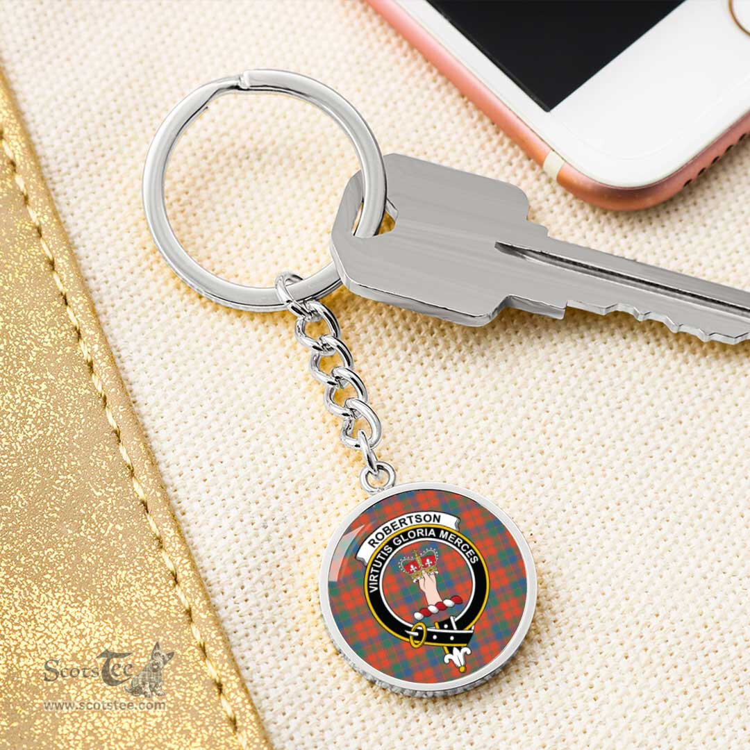 ScotsTee Shop Scottish Robertson Ancient Clan Crest Circle Pendant Tartan Luxury Keychain - Personalized Engraving