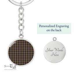 ScotsTee Shop Scottish Sutherland Weathered Clan Circle Pendant Tartan Luxury Keychain - Personalized Engraving