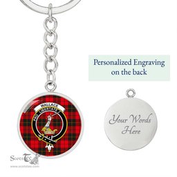 ScotsTee Shop Scottish Wallace Weathered Clan Crest Circle Pendant Tartan Luxury Keychain - Personalized Engraving