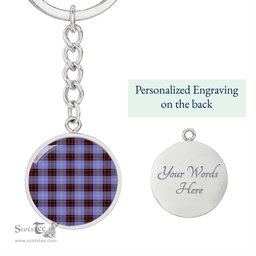 ScotsTee Shop Scottish Rutherford Clan Circle Pendant Tartan Luxury Keychain - Personalized Engraving