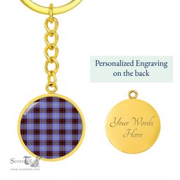 ScotsTee Shop Scottish Rutherford Clan Circle Pendant Tartan Luxury Keychain - Personalized Engraving