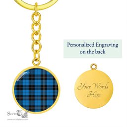 ScotsTee Shop Scottish Ramsay Blue Ancient Clan Circle Pendant Tartan Luxury Keychain - Personalized Engraving