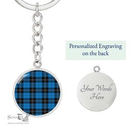 ScotsTee Shop Scottish Ramsay Blue Ancient Clan Circle Pendant Tartan Luxury Keychain - Personalized Engraving