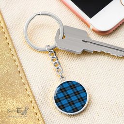 ScotsTee Shop Scottish Ramsay Blue Ancient Clan Circle Pendant Tartan Luxury Keychain - Personalized Engraving