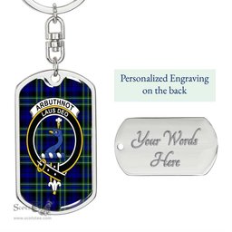 ScotsTee Shop Scottish Arbuthnot Modern Clan Crest Dog Tag Pendant Tartan Luxury Keychain - Personalized Engraving