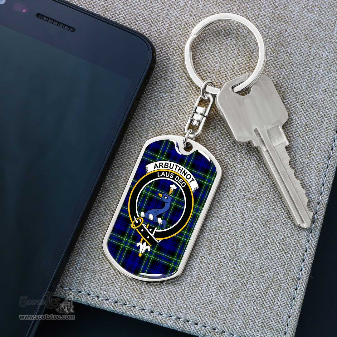 ScotsTee Shop Scottish Arbuthnot Modern Clan Crest Dog Tag Pendant Tartan Luxury Keychain - Personalized Engraving