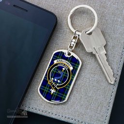 ScotsTee Shop Scottish Arbuthnot Modern Clan Crest Dog Tag Pendant Tartan Luxury Keychain - Personalized Engraving