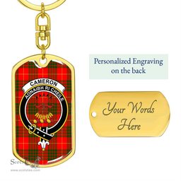ScotsTee Shop Scottish Cameron Modern Clan Crest Dog Tag Pendant Tartan Luxury Keychain - Personalized Engraving