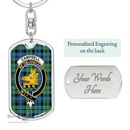 ScotsTee Shop Scottish Campbell Ancient 01 Clan Crest Dog Tag Pendant Tartan Luxury Keychain - Personalized Engraving