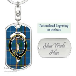 ScotsTee Shop Scottish Bain Clan Crest Dog Tag Pendant Tartan Luxury Keychain - Personalized Engraving