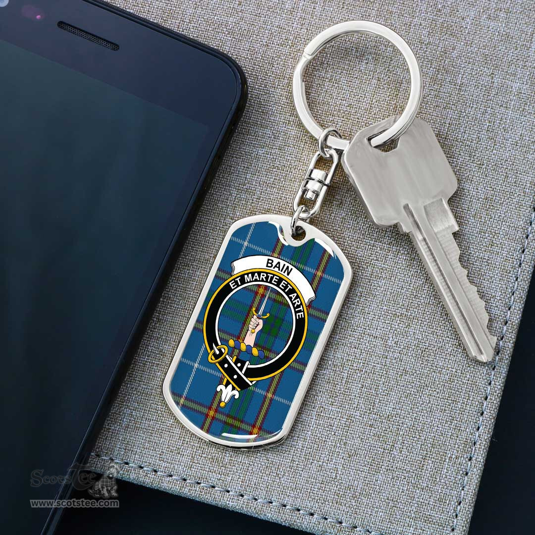 ScotsTee Shop Scottish Bain Clan Crest Dog Tag Pendant Tartan Luxury Keychain - Personalized Engraving