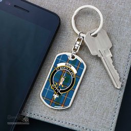 ScotsTee Shop Scottish Bain Clan Crest Dog Tag Pendant Tartan Luxury Keychain - Personalized Engraving