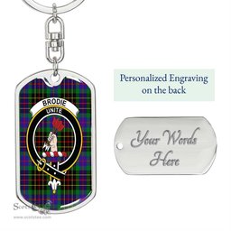 ScotsTee Shop Scottish Brodie Hunting Modern Clan Crest Dog Tag Pendant Tartan Luxury Keychain - Personalized Engraving