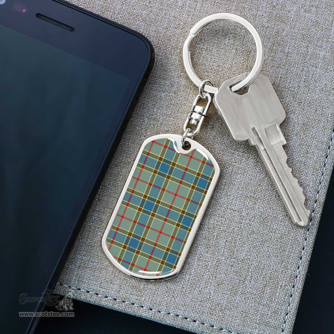 ScotsTee Shop Scottish Balfour Blue Clan Dog Tag Pendant Tartan Luxury Keychain - Personalized Engraving