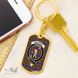 ScotsTee Shop Scottish Balfour Modern Clan Crest Dog Tag Pendant Tartan Luxury Keychain - Personalized Engraving