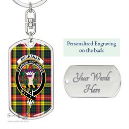 ScotsTee Shop Scottish Buchanan Modern Clan Crest Dog Tag Pendant Tartan Luxury Keychain - Personalized Engraving