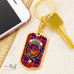 ScotsTee Shop Scottish Cameron of Lochiel Modern Clan Crest Dog Tag Pendant Tartan Luxury Keychain - Personalized Engraving