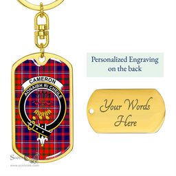 ScotsTee Shop Scottish Cameron of Lochiel Modern Clan Crest Dog Tag Pendant Tartan Luxury Keychain - Personalized Engraving