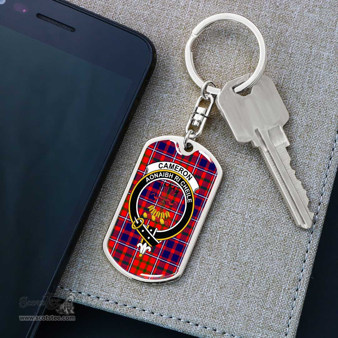 ScotsTee Shop Scottish Cameron of Lochiel Modern Clan Crest Dog Tag Pendant Tartan Luxury Keychain - Personalized Engraving