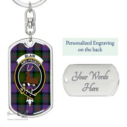 ScotsTee Shop Scottish Blair Modern Clan Crest Dog Tag Pendant Tartan Luxury Keychain - Personalized Engraving