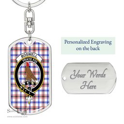 ScotsTee Shop Scottish Boswell Modern Clan Crest Dog Tag Pendant Tartan Luxury Keychain - Personalized Engraving