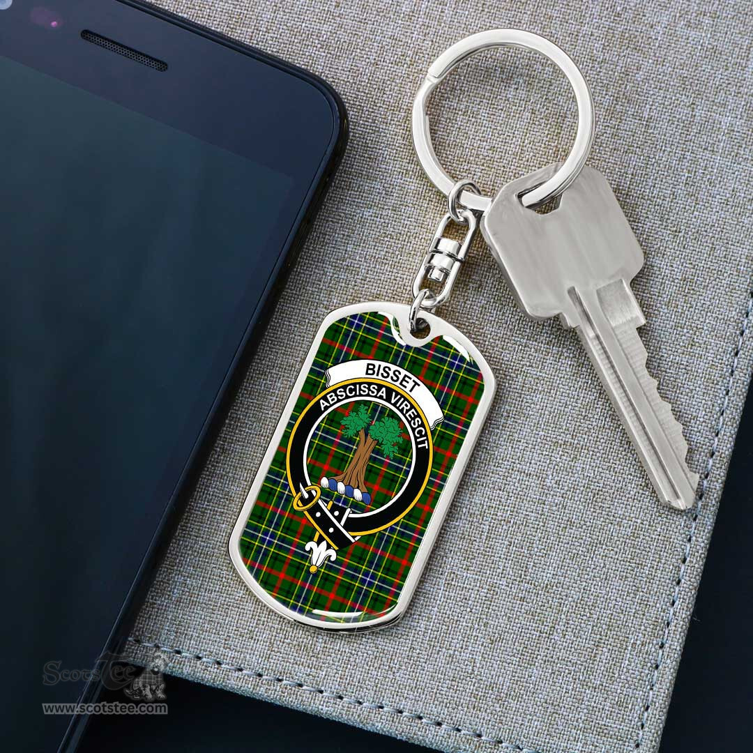 ScotsTee Shop Scottish Bisset Clan Crest Dog Tag Pendant Tartan Luxury Keychain - Personalized Engraving