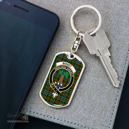 ScotsTee Shop Scottish Bisset Clan Crest Dog Tag Pendant Tartan Luxury Keychain - Personalized Engraving
