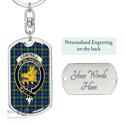 ScotsTee Shop Scottish Campbell Argyll Ancient Clan Crest Dog Tag Pendant Tartan Luxury Keychain - Personalized Engraving