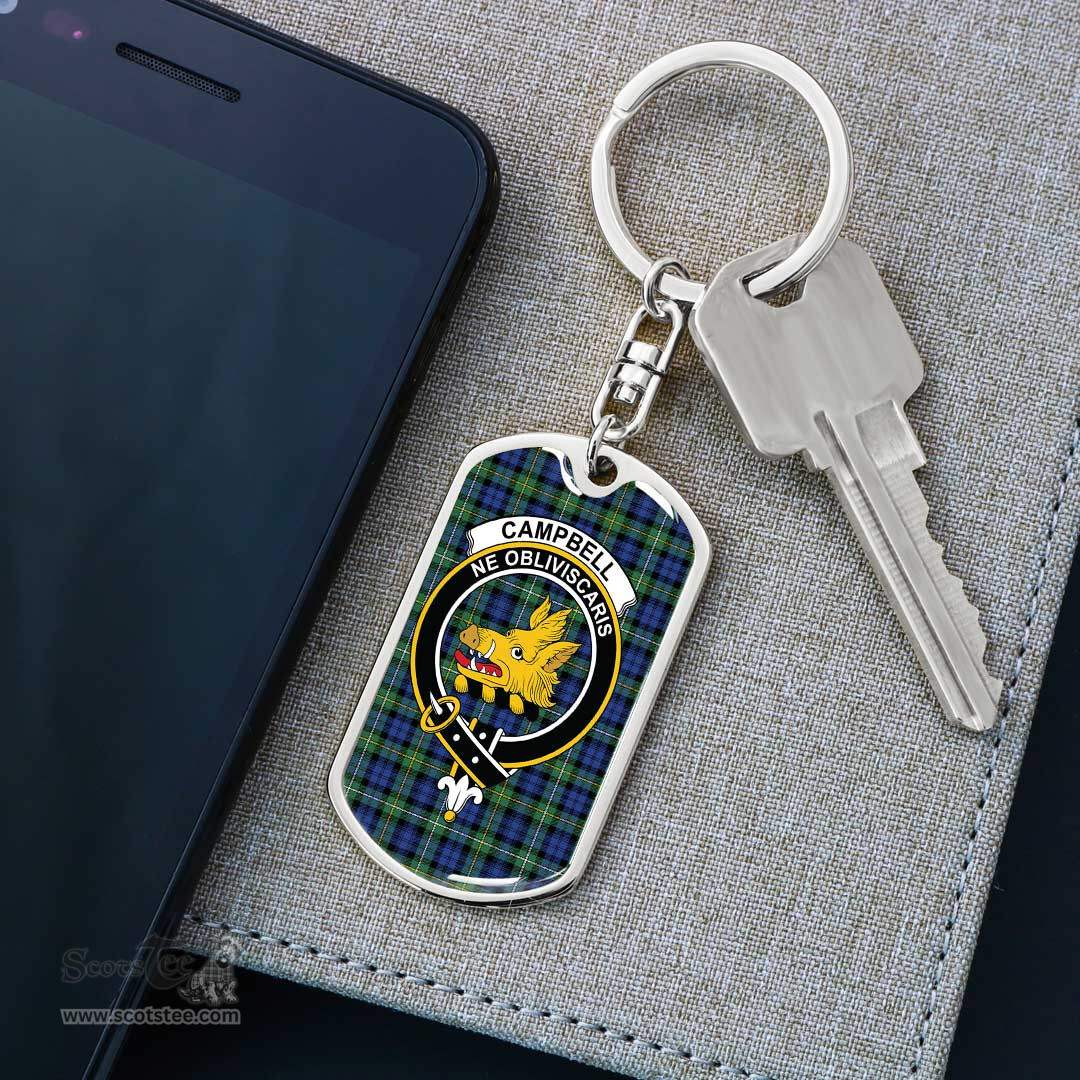 ScotsTee Shop Scottish Campbell Argyll Ancient Clan Crest Dog Tag Pendant Tartan Luxury Keychain - Personalized Engraving