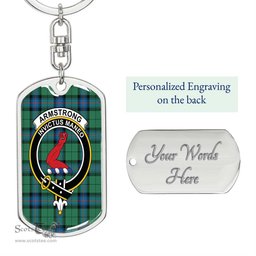 ScotsTee Shop Scottish Armstrong Ancient Clan Crest Dog Tag Pendant Tartan Luxury Keychain - Personalized Engraving