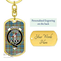ScotsTee Shop Scottish Balfour Blue Clan Crest Dog Tag Pendant Tartan Luxury Keychain - Personalized Engraving