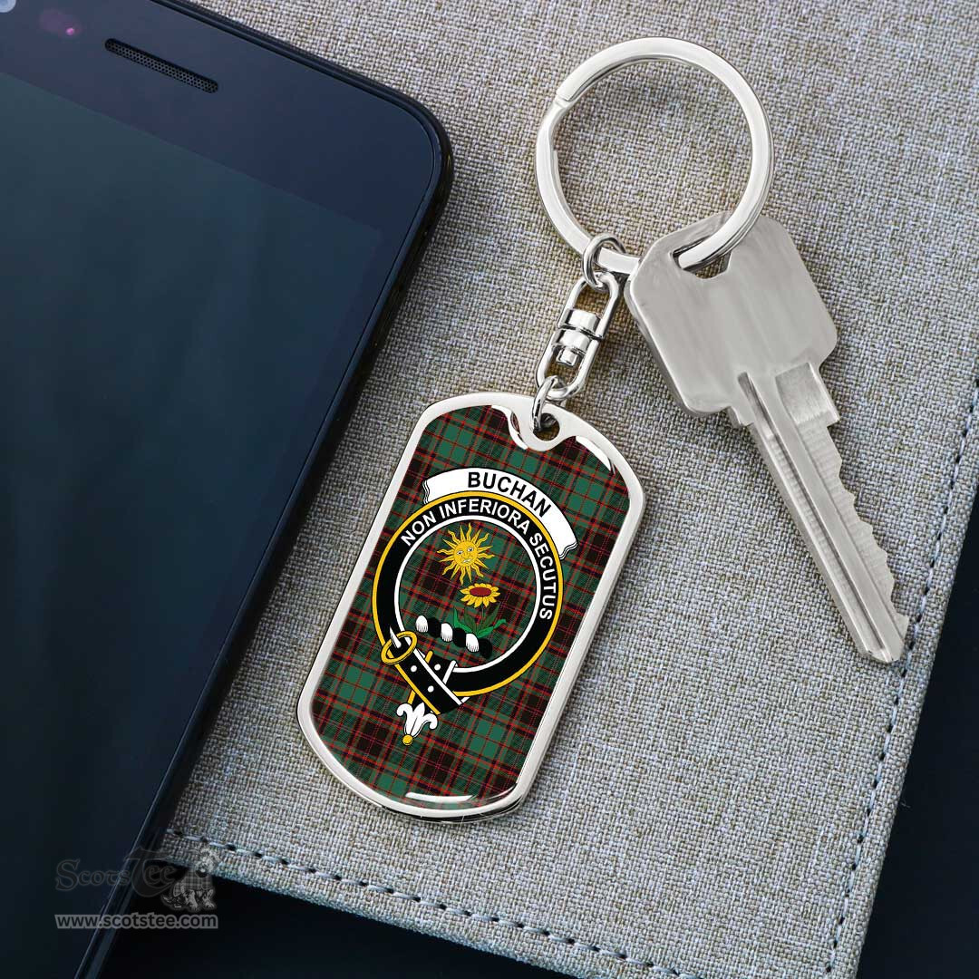 ScotsTee Shop Scottish Buchan Ancient Clan Crest Dog Tag Pendant Tartan Luxury Keychain - Personalized Engraving