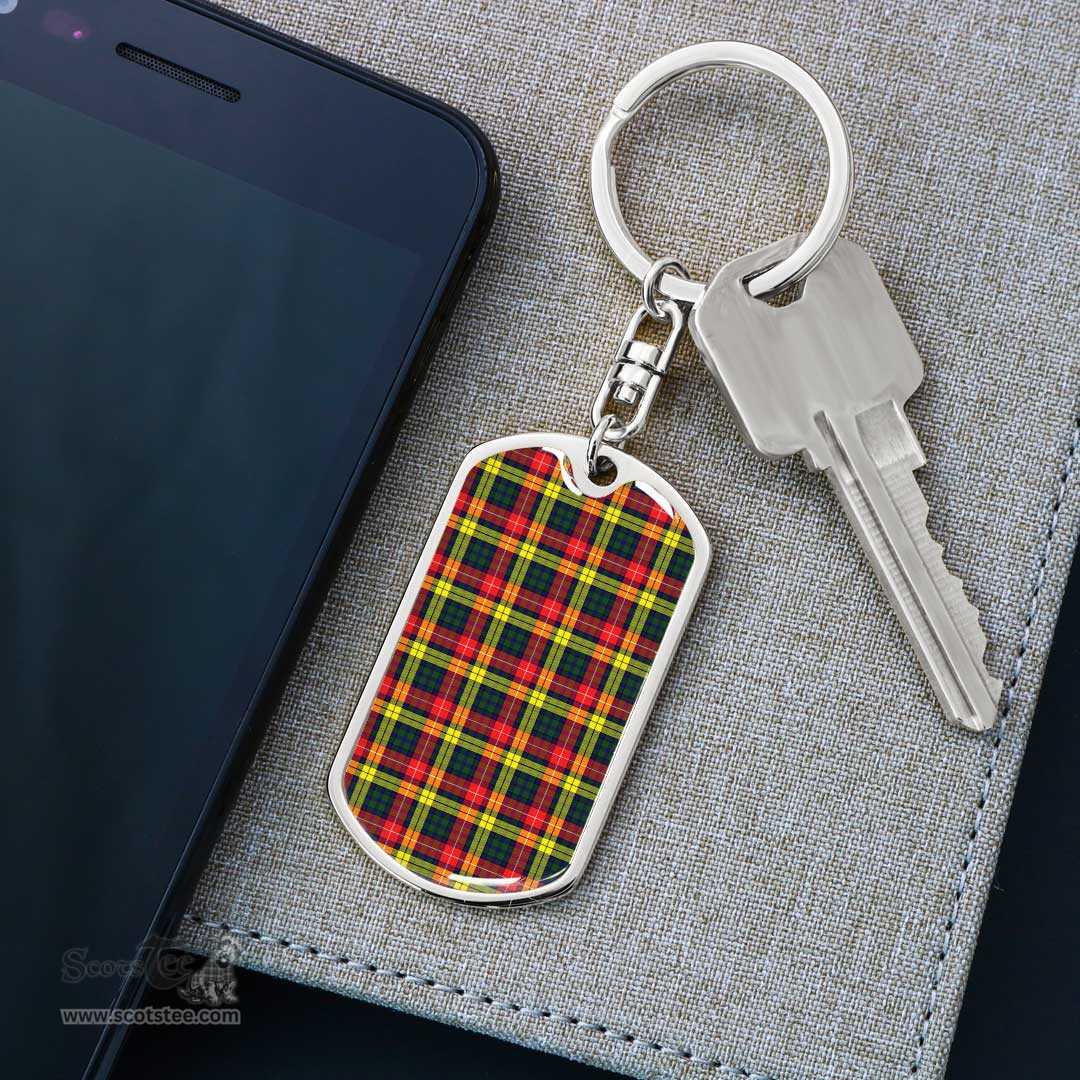 ScotsTee Shop Scottish Buchanan Modern Clan Dog Tag Pendant Tartan Luxury Keychain - Personalized Engraving