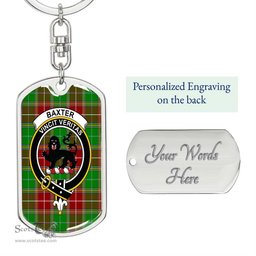 ScotsTee Shop Scottish Baxter Modern Clan Crest Dog Tag Pendant Tartan Luxury Keychain - Personalized Engraving