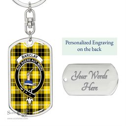 ScotsTee Shop Scottish Barclay Dress Modern Clan Crest Dog Tag Pendant Tartan Luxury Keychain - Personalized Engraving