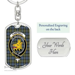 ScotsTee Shop Scottish Campbell Faded Clan Crest Dog Tag Pendant Tartan Luxury Keychain - Personalized Engraving