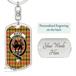 ScotsTee Shop Scottish Baxter Clan Crest Dog Tag Pendant Tartan Luxury Keychain - Personalized Engraving