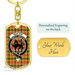 ScotsTee Shop Scottish Baxter Clan Crest Dog Tag Pendant Tartan Luxury Keychain - Personalized Engraving