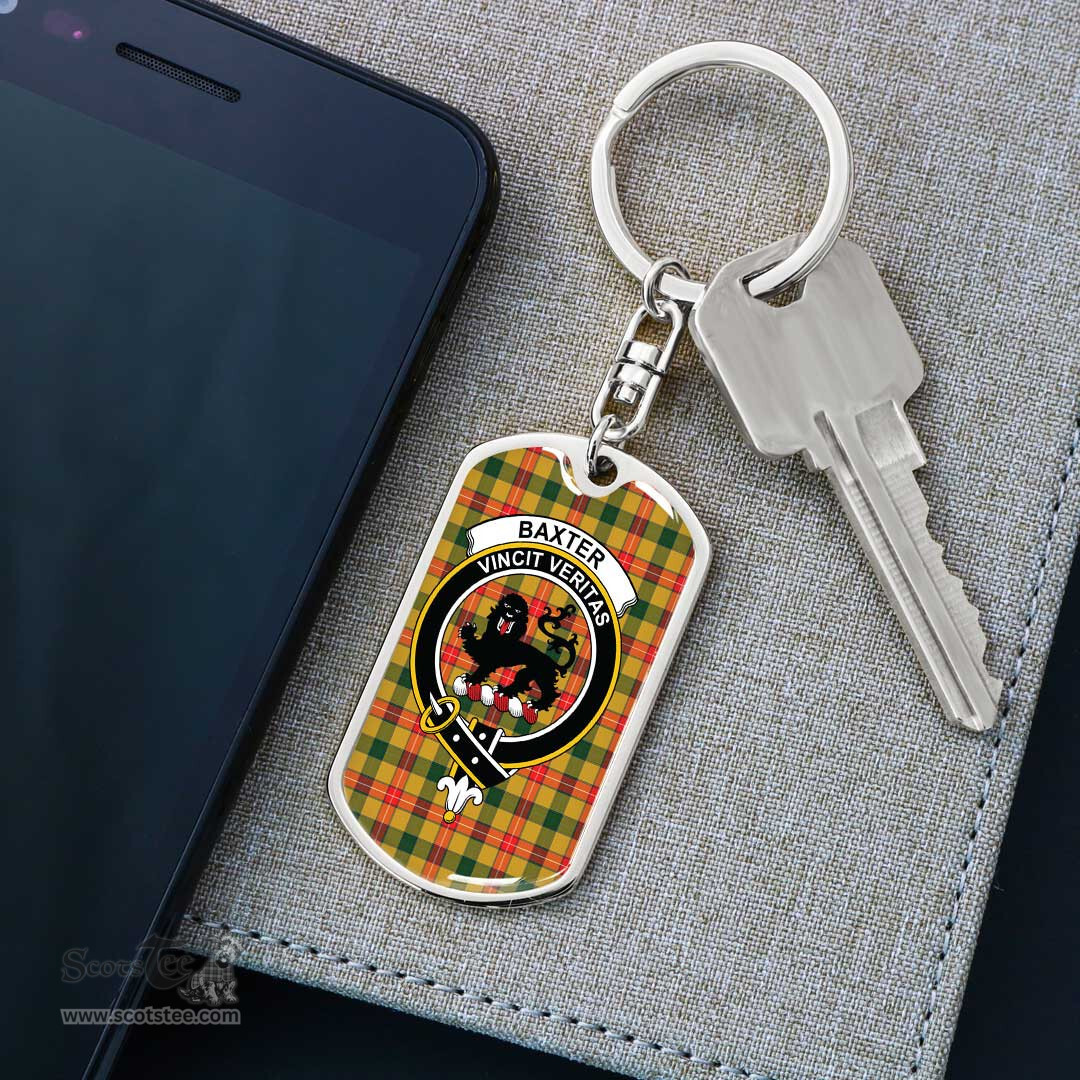 ScotsTee Shop Scottish Baxter Clan Crest Dog Tag Pendant Tartan Luxury Keychain - Personalized Engraving