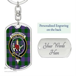 ScotsTee Shop Scottish Elphinstone Clan Crest Dog Tag Pendant Tartan Luxury Keychain - Personalized Engraving