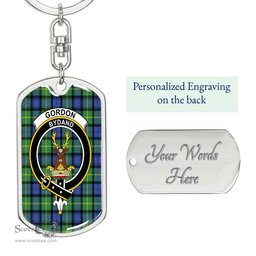 ScotsTee Shop Scottish Gordon Old Ancient Clan Crest Dog Tag Pendant Tartan Luxury Keychain - Personalized Engraving