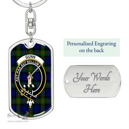 ScotsTee Shop Scottish Gunn Modern Clan Crest Dog Tag Pendant Tartan Luxury Keychain - Personalized Engraving