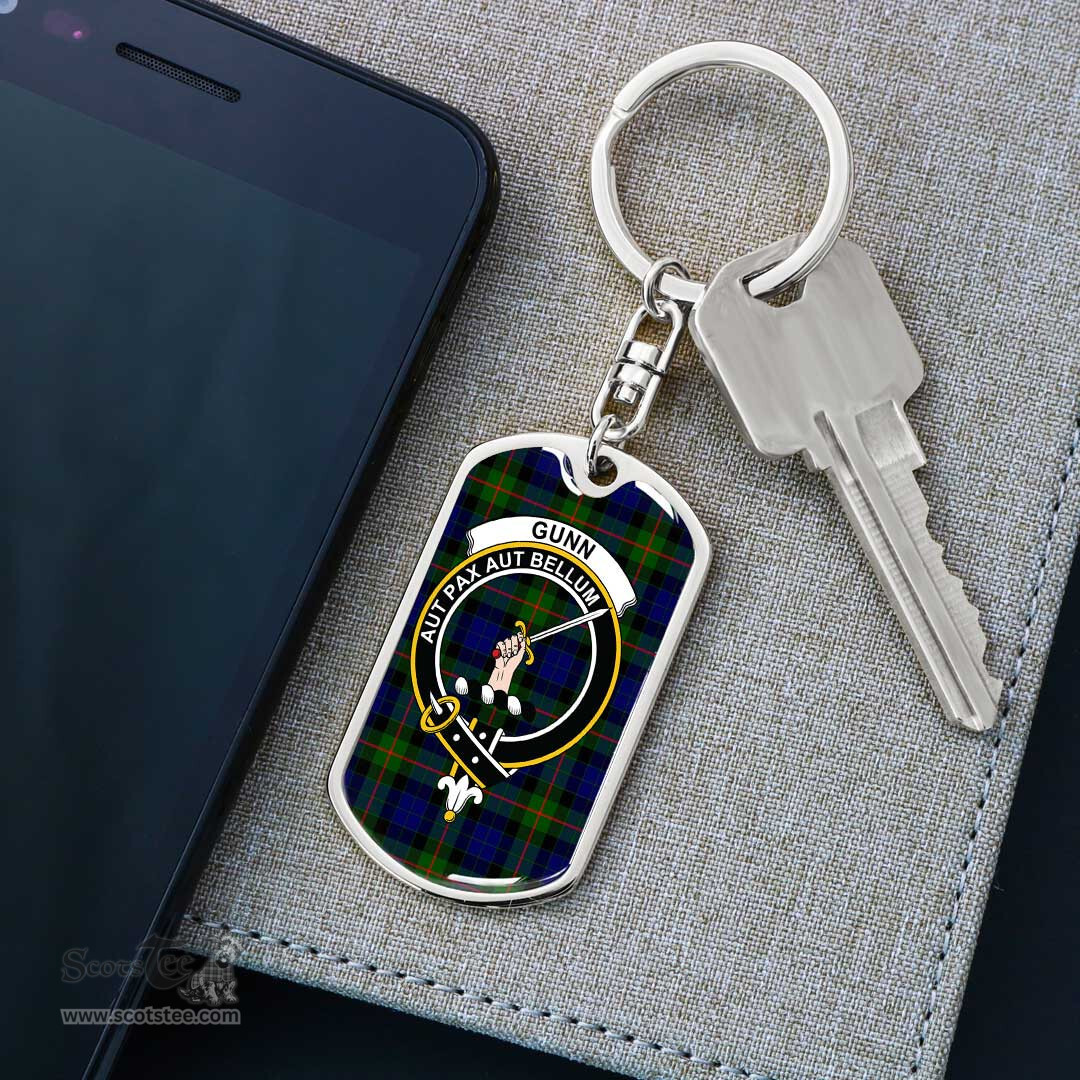 ScotsTee Shop Scottish Gunn Modern Clan Crest Dog Tag Pendant Tartan Luxury Keychain - Personalized Engraving