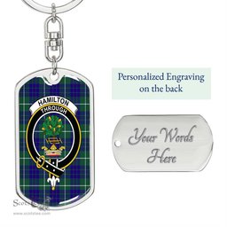 ScotsTee Shop Scottish Hamilton Hunting Modern Clan Crest Dog Tag Pendant Tartan Luxury Keychain - Personalized Engraving