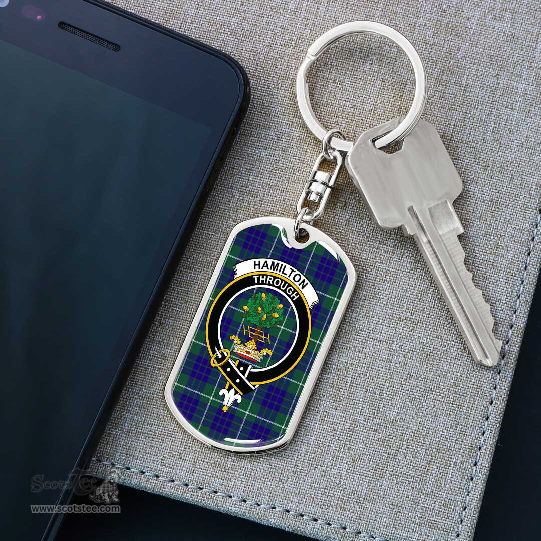ScotsTee Shop Scottish Hamilton Hunting Modern Clan Crest Dog Tag Pendant Tartan Luxury Keychain - Personalized Engraving