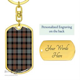 ScotsTee Shop Scottish Gunn Weathered Clan Dog Tag Pendant Tartan Luxury Keychain - Personalized Engraving